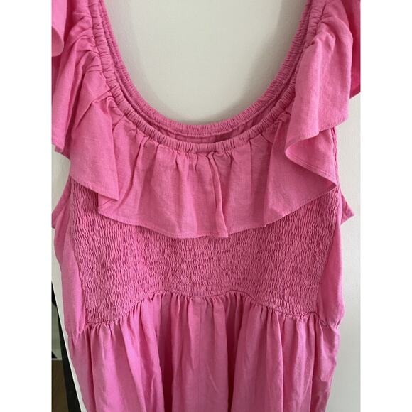 Ava & Viv Women's 2X Pink Linen Boho Maxi Dress/Beach Cover Up w Pockets - Picture 5 of 7